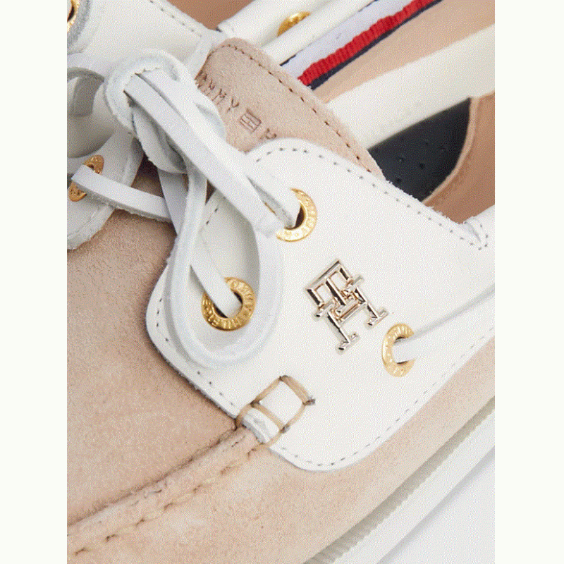 FW0FW07066 MISTY BLUSH LEATHER MONOGRAM BOAT SHOES TOMMY HILFIGER