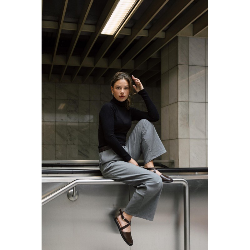 YUKI TABI BROWN LEATHER RUBBER FLATS DEBOUR