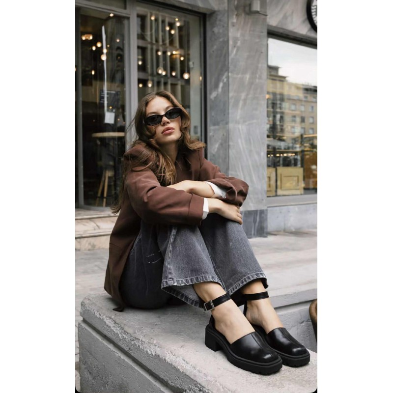 CARELLI BLACK LEATHER RUBBER FLATS DEBOUR