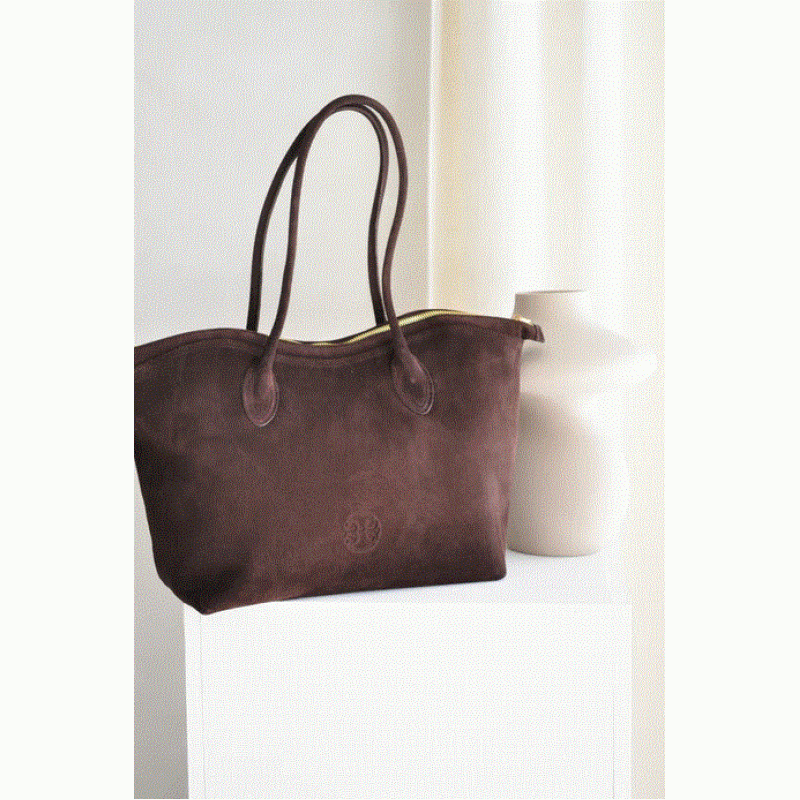 Bisou Large Δερμάτινη Τσάντα Χειρός - Chocolate Suede  Bonendis