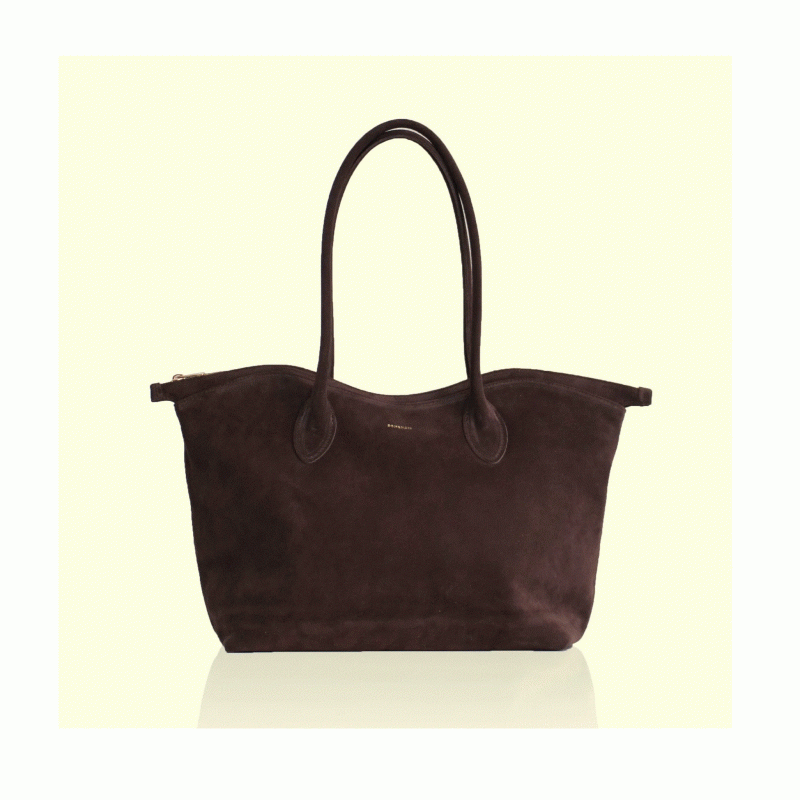 Bisou Large Δερμάτινη Τσάντα Χειρός - Chocolate Suede  Bonendis