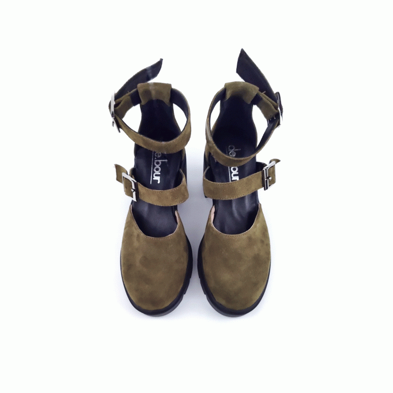 CLEMENCE OLIVE GREEN SUEDE LEATHER STRAPPY HEELS  DEBOUR