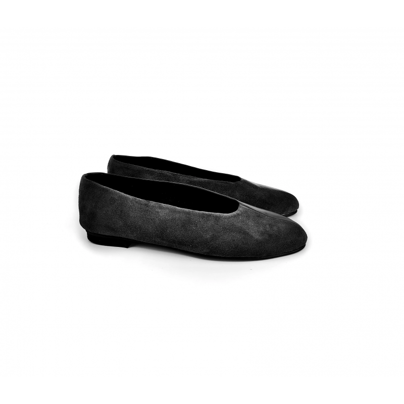 EDITH BLACK LEATHER & SUEDE BALLERINAS DEBOUR