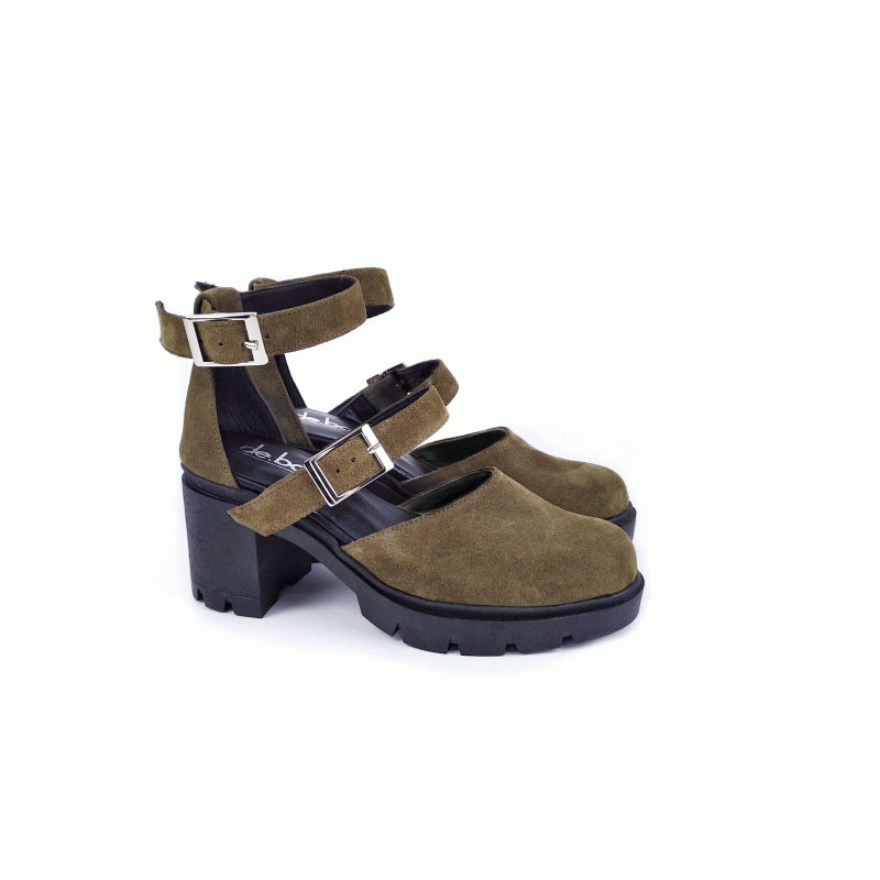 CLEMENCE OLIVE GREEN SUEDE LEATHER STRAPPY HEELS  DEBOUR
