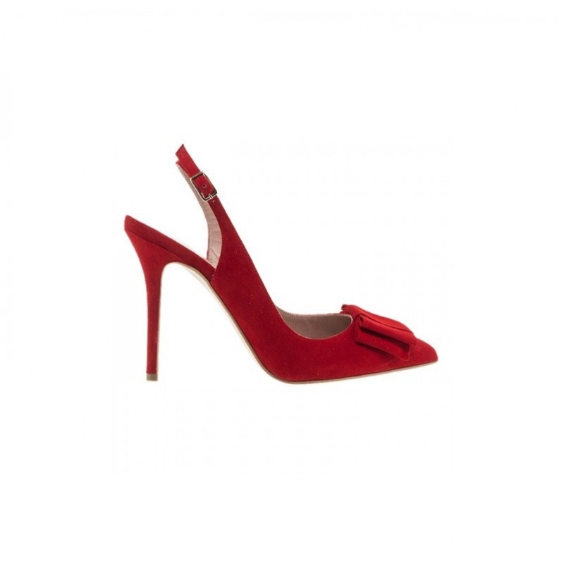 RED SUEDE SLINGBACK MOURTZI HEELS WITH BOW 