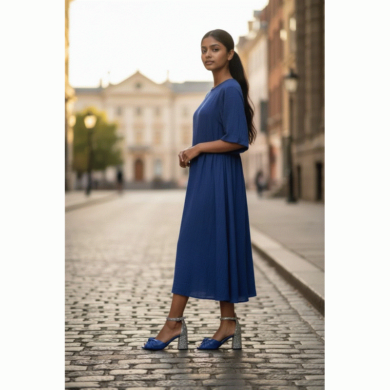 CASABLANCA SKY BLUE LEATHER & SILVER GLITTER HEELS DEBOUR