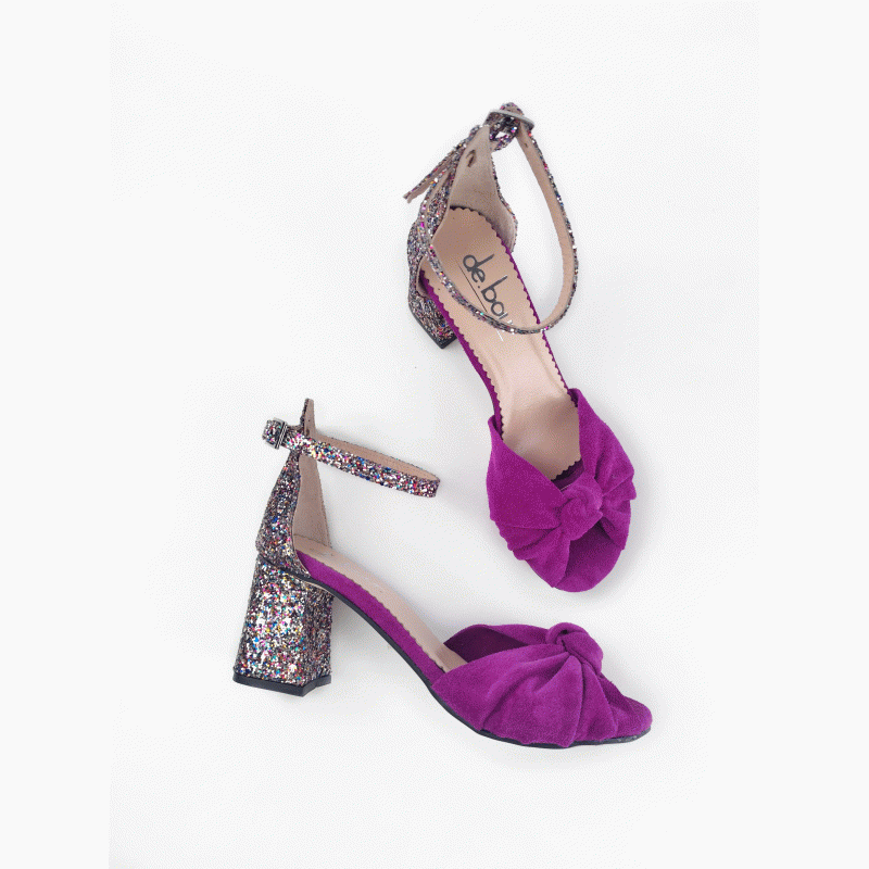 CASABLANCA MAGENTA SUEDE LEATHER & MULTICOLOR GLITTER HEELS