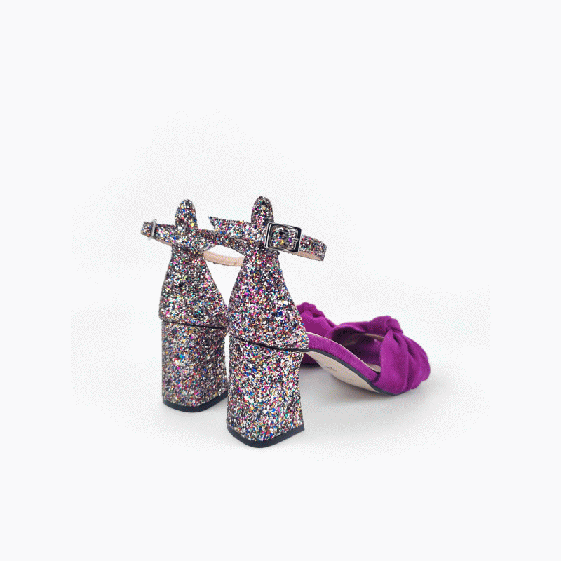 CASABLANCA MAGENTA SUEDE LEATHER & MULTICOLOR GLITTER HEELS