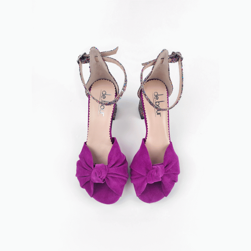 CASABLANCA MAGENTA SUEDE LEATHER & MULTICOLOR GLITTER HEELS