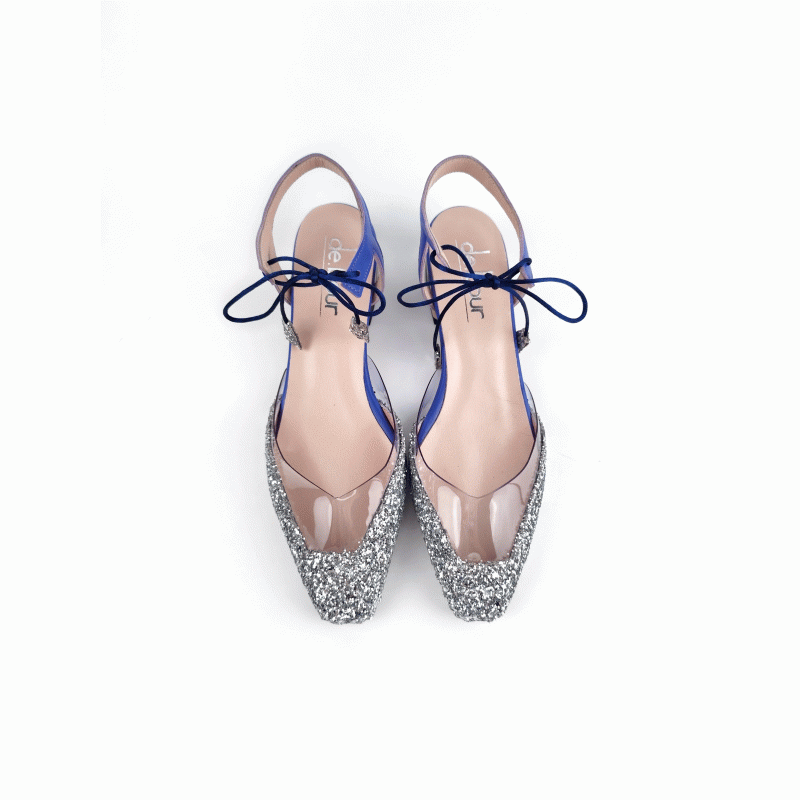 ALICIA SILVER GLITTER & INDIGO LEATHER SHOES DEBOUR 