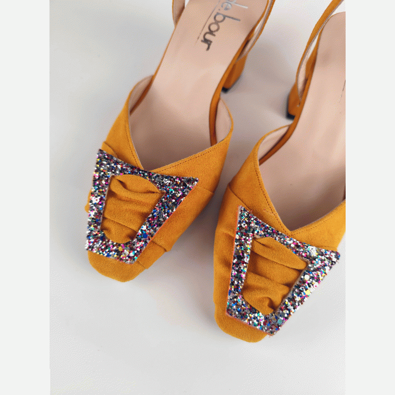BRIGITTE SUNSET ORANGE SUEDE HEELS DEBOUR 